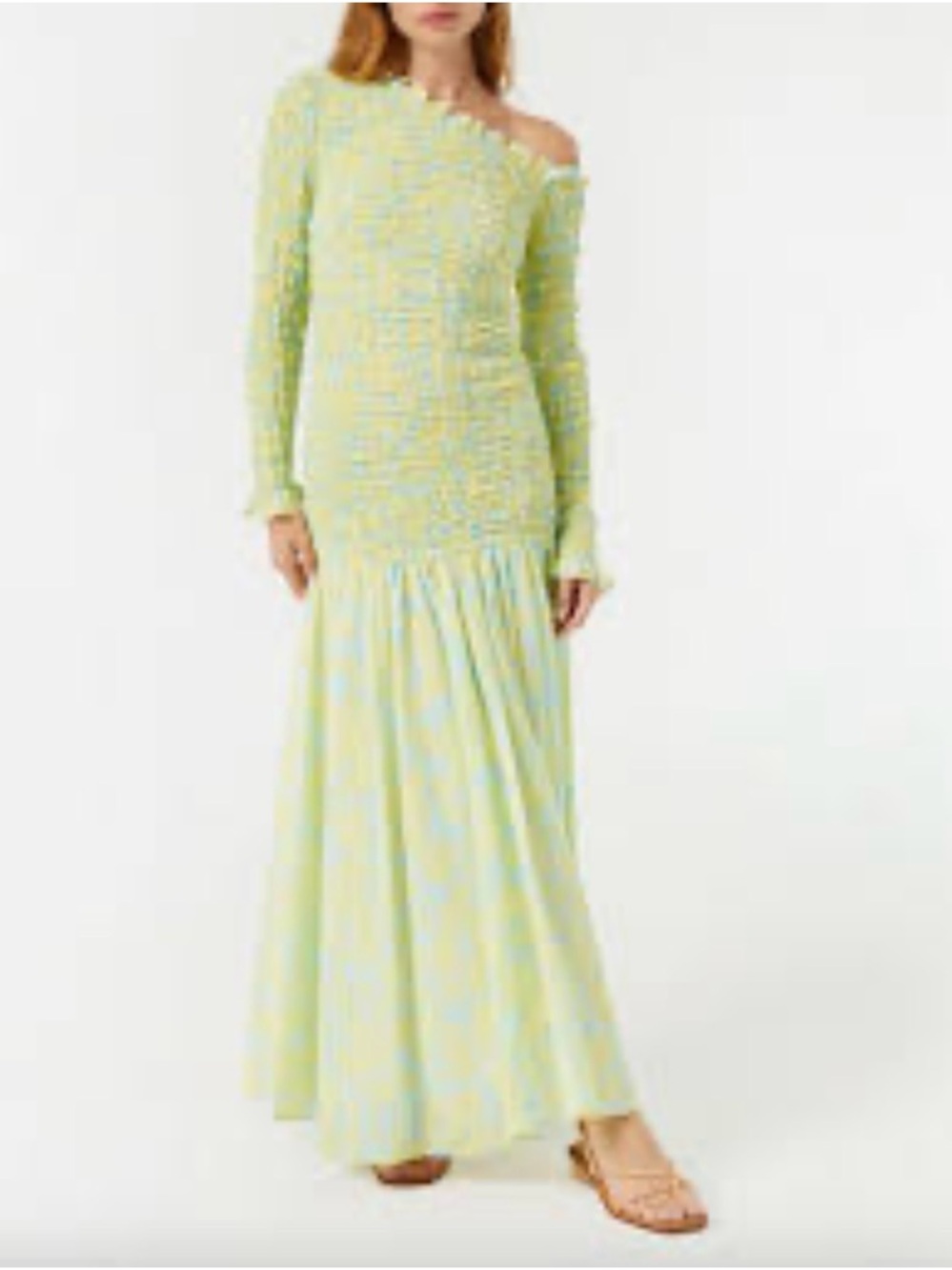 Rhode Lettie Dress Smocked Maxi Dress in Sky Caspian Lagoon Grande XS NWT